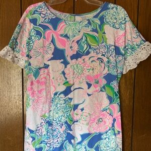 Lilly Pulitzer 100% Cotton Boatneck Sz S Dress White Eyelet Accents Gently Used!